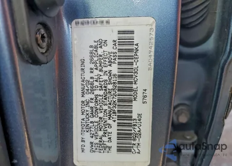 2002 Toyota Camry Le из США, поврежденный, VIN 4T1BF32K72U528116